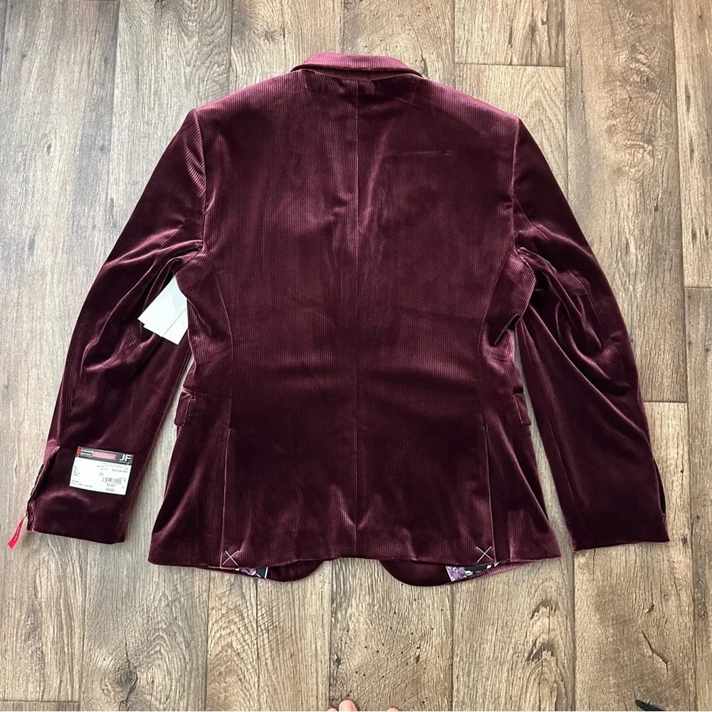 JF J. Ferrar Evening Velvet Blazer Jacket Slim Fit Men’s Sz 40 SH Red Wine
